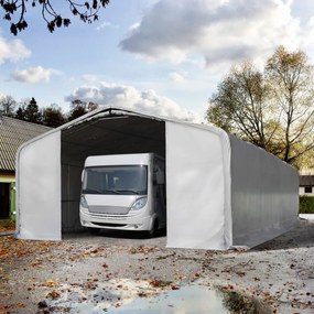 TOOLPORT 8x24m tenda garage 3m, PVC 850, grigio, con statica (sottofondo in terra) - (99473)