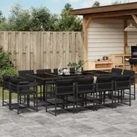 Set da Pranzo da Giardino 13pz con Cuscini Nero in Polyrattan 3211579