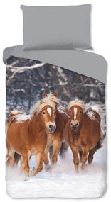 Biancheria da letto per bambini grigia in flanella per letto singolo 140x200 cm Happy Horses – Good Morning