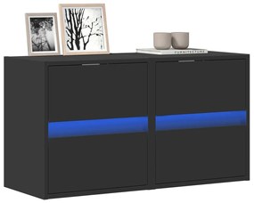 Mobili Tv A Parete Con Luci Led 2pz Neri 41x31x45 Cm /