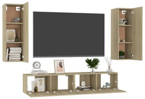 Set di mobili tv 4 pz rovere sonoma in legno multistrato