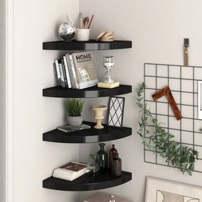 Scaffali angolari a parete 4 pz neri 35x35x3,8 cm mdf