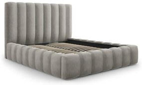 Letto matrimoniale imbottito grigio chiaro con contenitore con griglia 200x200 cm Kelp - Micadoni Home