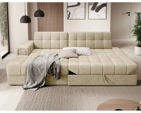 Divano angolare marrone chiaro allungabile (con penisola a sinistra/con chaise lounge) con rivestimento in velluto Blezalt – ELTAP