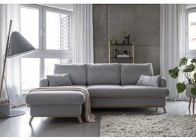 Divano angolare grigio chiaro allungabile/con contenitore (con penisola a sinistra/con chaise lounge) Scandic Lagom – Miuform