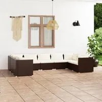 Set Divani da Giardino 9 pz con Cuscini in Polyrattan Marrone 3101970