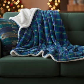 Plaid tartan blu sherpa 130x160 cm Flannel