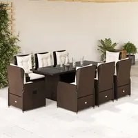 Set da Pranzo da Giardino 9pz con Cuscini Marrone in Polyrattan 3262782