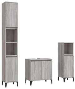 Set mobili da bagno 3 pz grigio sonoma in legno multistrato