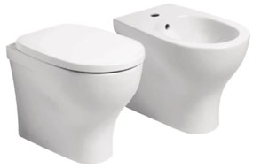 Coppia Di Sanitari a Terra Senza Brida Azzurra Ceramica "Pratica" Bianco Lucido