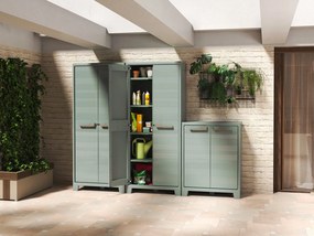 Armadio da Giardino 4 Ripiani 80x44x182 cm Keter Planet Outdoor Alto Grigio e Verde...