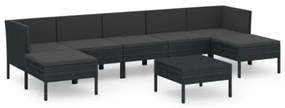 Set Divani da Giardino 8 pz con Cuscini in Polyrattan Nero