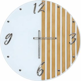 Orologio da Parete moderno 65 cm Vetro Bianco e Rovere