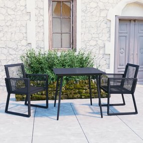Set Da Pranzo Da Giardino 3 Pz İn Rattan Pvc Nero /