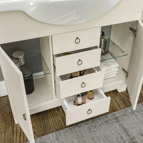 Mobile bagno a terra 105 cm bianco decape con specchio lampada e pensile Romantica