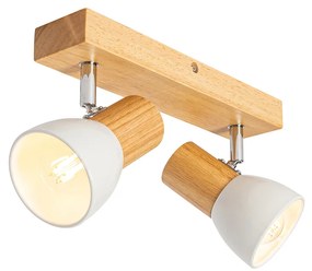 Faretto da soffitto in legno e bianco 2 luci orientabile - Thorin