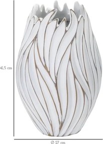 Vaso ovale in resina con decorazioni ondulate in rilievo Ø 27X41,5 cm bianco