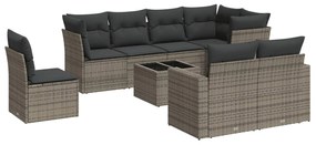 Set divano da giardino 9 pz con cuscini grigio in polyrattan