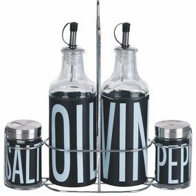 Set 4 condimenti nero con stand Big is more
