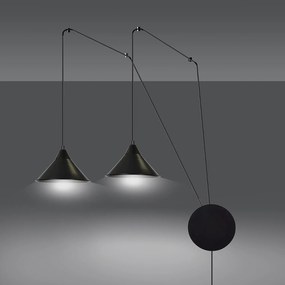 Sospensione Minimal 2 Luci Fujin In Acciao Nero E Paralume A Cono