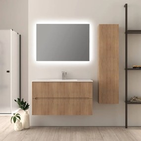 Mobile da bagno cannettato 100 cm rovere tabacco Riga