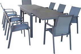 JERRI - set tavolo in alluminio cm 135/270 x 90 x 75 h con 8 poltrone Lotus