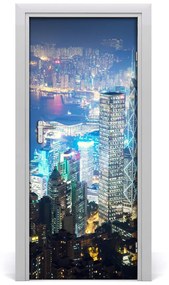 Adesivo per porta interna Hong Kong di notte 75x205 cm
