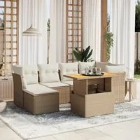 Set Divani da Giardino 7 pz con Cuscini Beige in Polyrattan 3275480