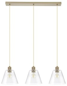 Lampadario A Sospensione Vintage Copley Acciaio Oro Vetro 3 Luci E27