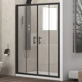 Kamalu - Nicchia doccia 210cm doppio scorrevole anticalcare telaio nero KFN6000