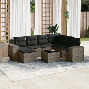 Set Divano da Giardino 8 pz con Cuscini Grigio in Polyrattan