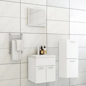 Set Mobili Da Bagno Bianco Lucido İn Legno Multistrato /