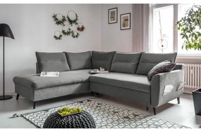 Divano letto angolare in velluto grigio chiaro L, angolo sinistro Stylish Stan - Miuform