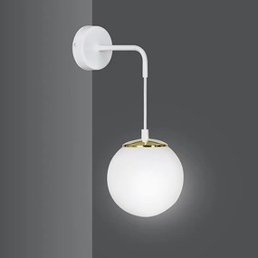 Applique Moderna 1 Luce Ognis In Acciaio Bianco E Oro E Vetro A Sfera Opale