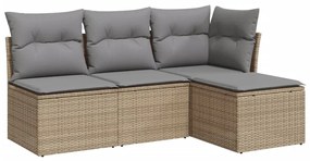 Set divano da giardino 4 pz con cuscini beige in polyrattan