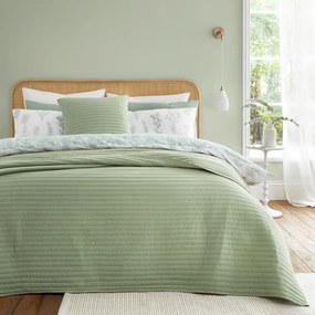 Copriletto trapuntato verde per letto matrimoniale 220x230 cm Quilted Lines - Bianca