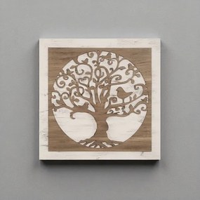 Quadro in legno 60x60 cm Albero figura intagliata su base tessuto
