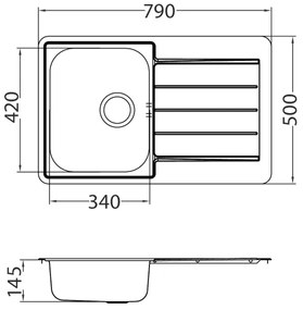ALVEUS SET0026 - Lavello da cucina LINE + miscelatore per lavello TONIA 29,5 cm satinato/cromato