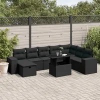 Set Divani da Giardino 9 pz con Cuscini Nero in Polyrattan 3275345