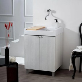 Mobile lavanderia con lavabo incluso Exe in abs olmo perla P 60 x L 60 x H 84 cm