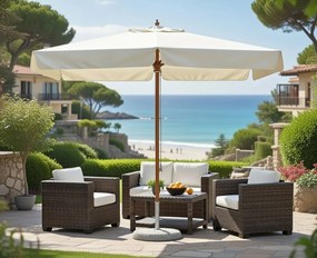 Ombrellone da Giardino 3x3 m Palo Ø48 mm in Legno Vorghini De Lux Ecrù...