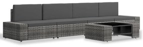 Set divani da giardino 5 pz in polyrattan grigio