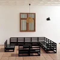 Set Divani da Giardino 14 pz Nero in Legno Massello di Pino 3075913