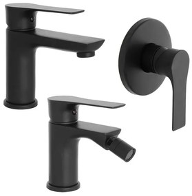 Set miscelatori lavabo bidet e doccia Flat nero opaco con piletta