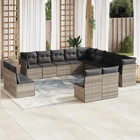 Set divani giardino 13 pz con cuscini grigio chiaro polyrattan