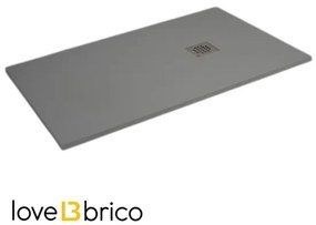 Piatto doccia in mineralmarmo 80x120 cm grigio chiaro effetto pietra con griglia e piletta sifonata