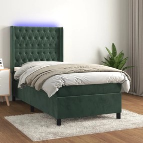 Letto A Molle Con Materasso E Led Verde Scuro 80x200cm Velluto /