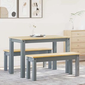 Set Da Pranzo 3 Pz Panama Grigio İn Legno Massello Di Pino /