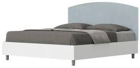 Letto matrimoniale e rete 160x200 in legno bianco e testata in microfibra azzurro Antilia