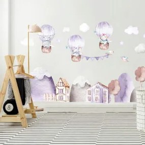Adesivi murali per bambini - Colline viola con animali | Inspio